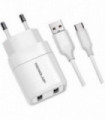 CARGADOR CELULAR 2.4A - DOBLE USB CON CABLE TYPE C - WHITE