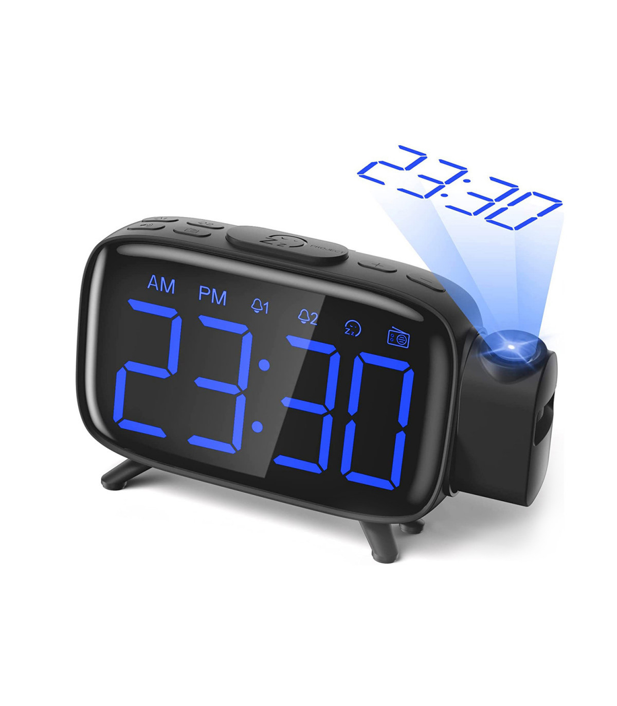 Desdor Radio Atenuador Proyector de Proyección en pared del techo doble  Snooze Escritorio LED Dortorio de noche Luz azul Baoblaze Reloj de alarma  digital