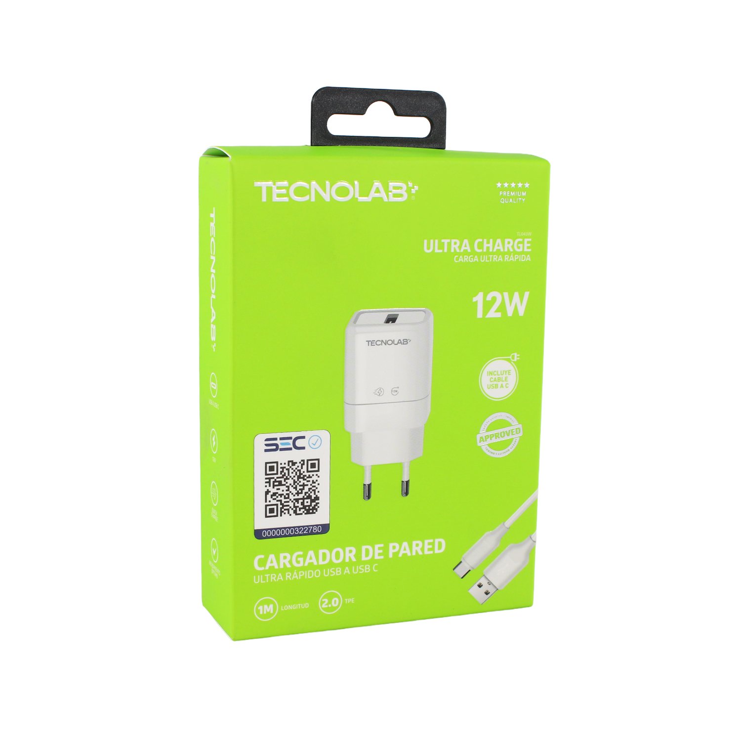 Cargador de Pared Tecnolab 12W con Cable USB a Tipo C Cargador de Pared Tecnolab 12W con Cable USB a Tipo C