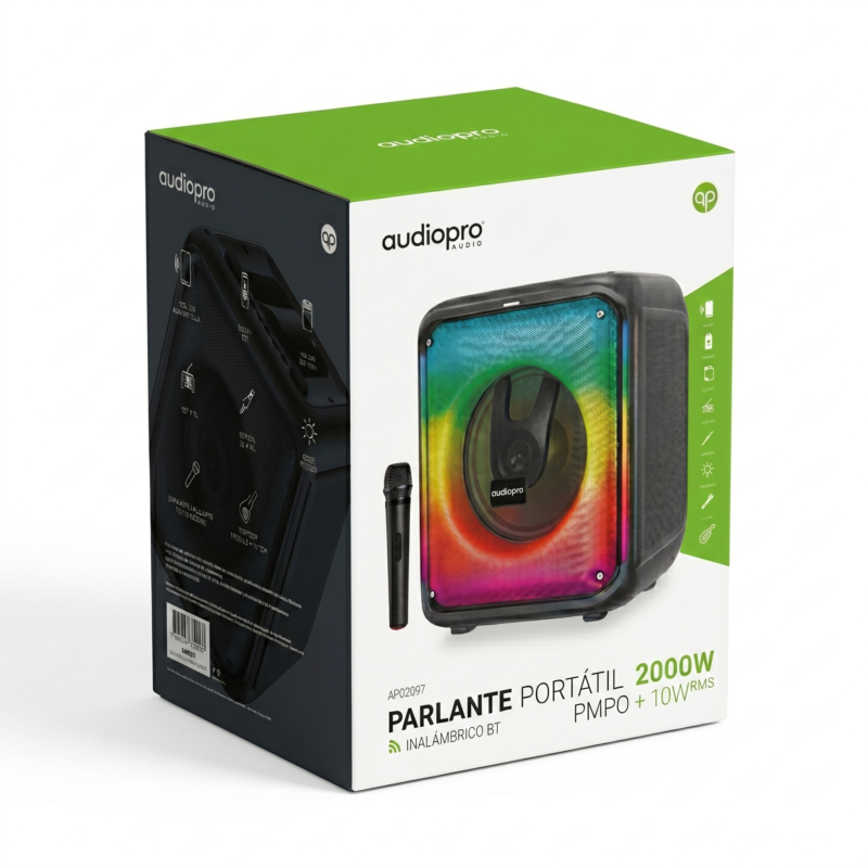parlante audiopro inalámbrico 2.000w pmpo c/micrófono — vista 2