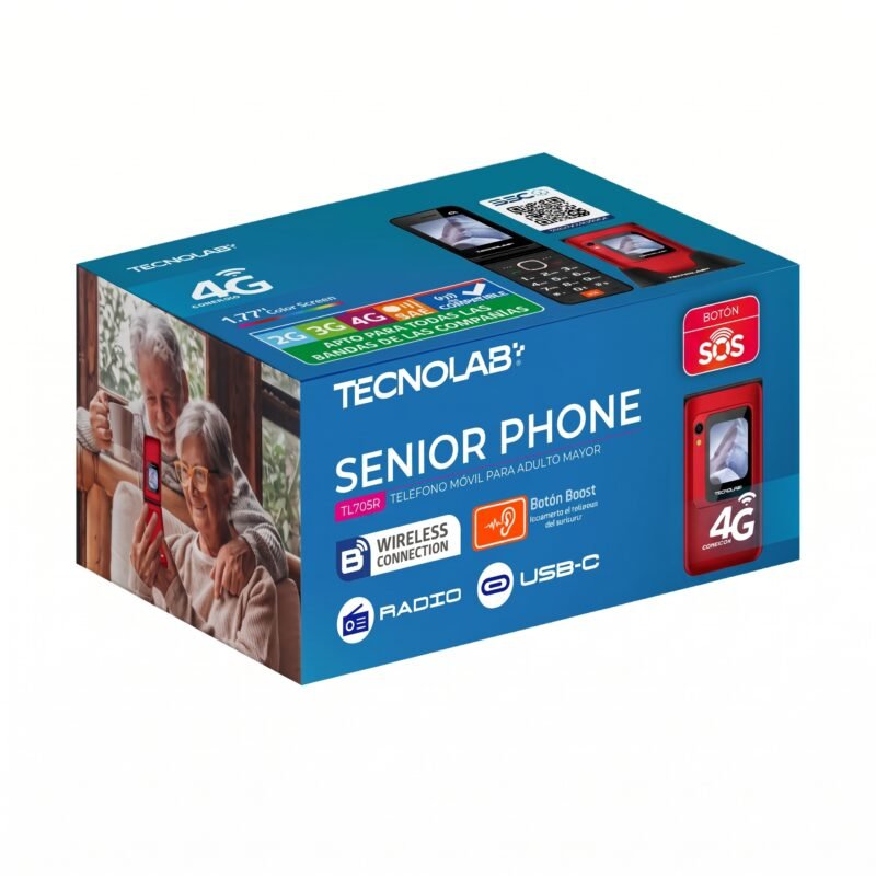 Teléfono Celular Senior 4G Flip Tecnolab Doble Pantalla con Botón SOS Rojo