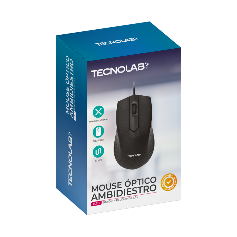Mouse Óptico Alámbrico USB Tecnolab Ambidextro