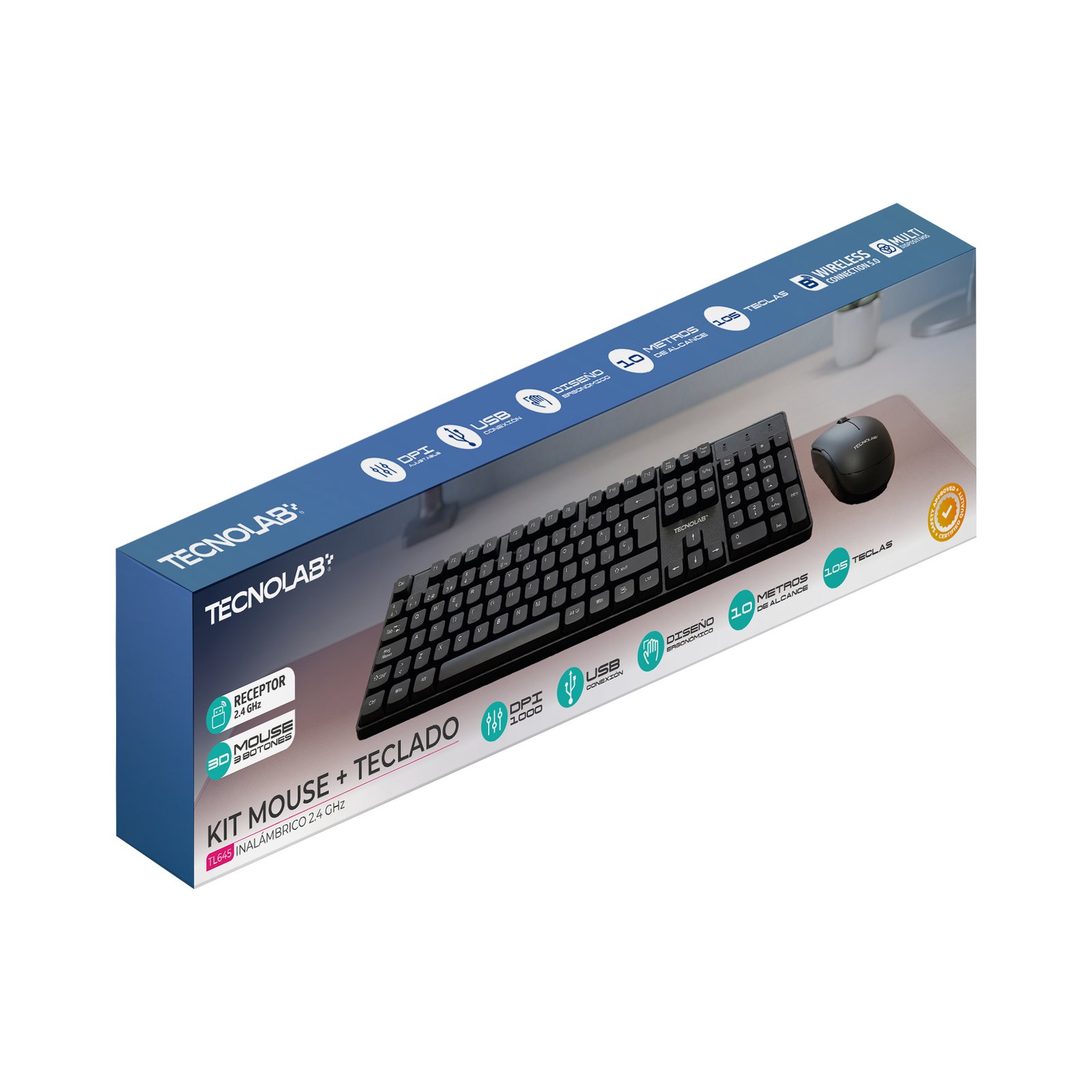 Kit Teclado + Mouse Inalámbrico Tecnolab 2.4 GHz Full-Size Kit Teclado + Mouse Inalámbrico Tecnolab 2.4 GHz Full-Size