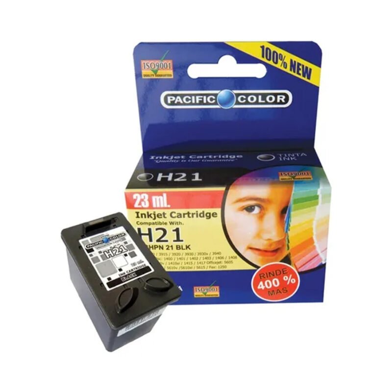 cartucho tinta pacific color compatible hp 21 black alto rend 23 ml black