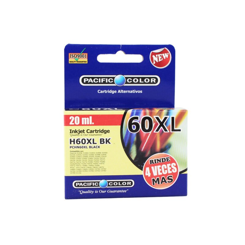 cartucho tinta pacific color compatible hp60 black