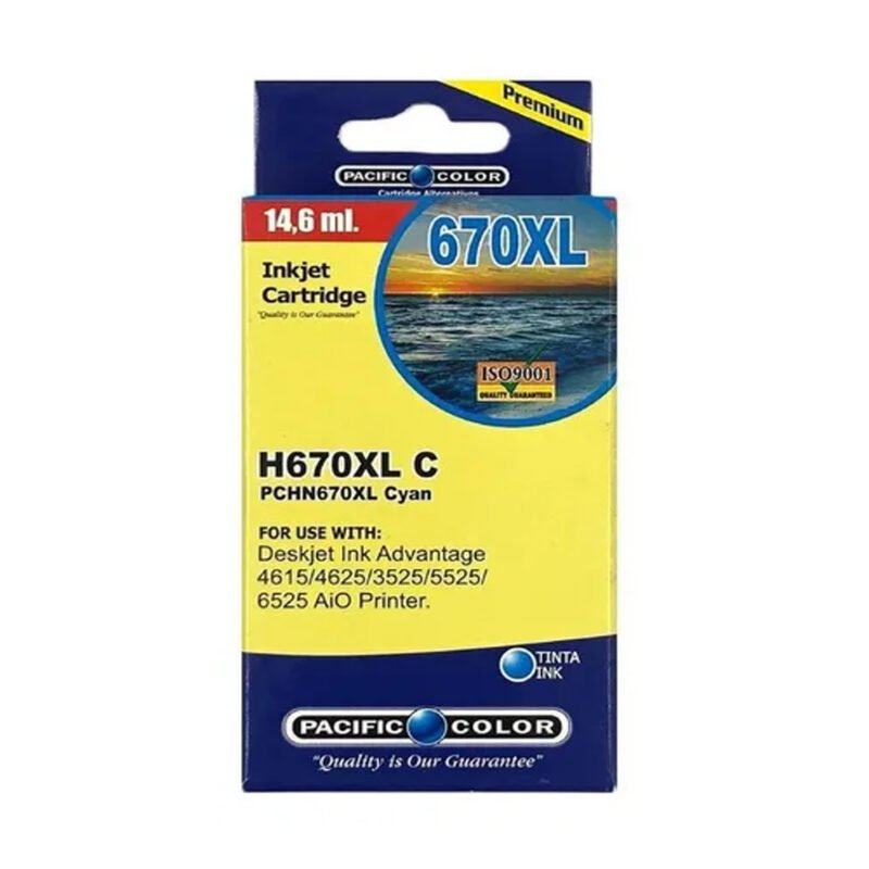 cartucho tinta pacific color compatible hp670xl cyan