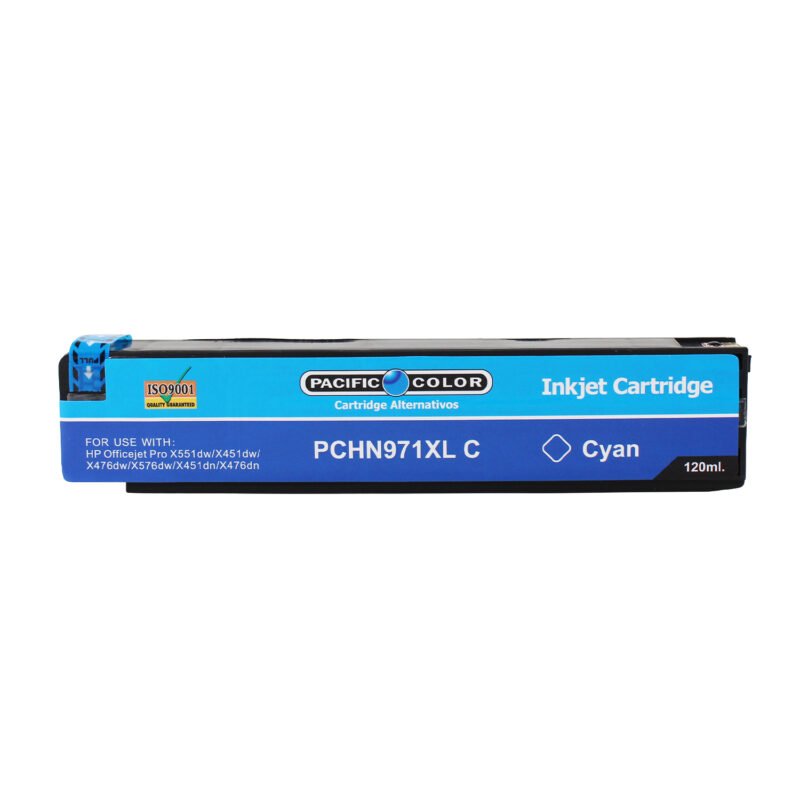 cartucho tinta pacific color compatible hp officejet pro x551dw/x451dw/x476dw/x576dw/x451dn/x476dn cyan — vista 2