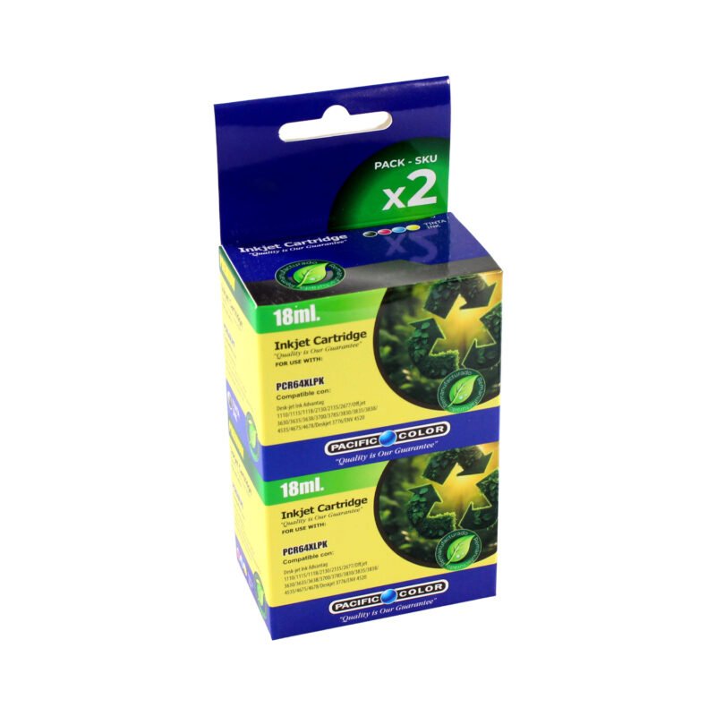 pack cartucho tinta pacific color reman compatible hp 64bk/64cl alto rendimiento — vista 2