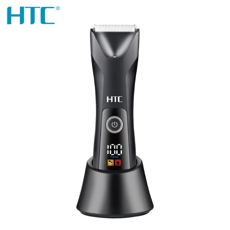 afeitadora htc corporal inalambrica con cuchilla de ceramica, 2 velocidades ajustables, incluye peines, con base de carga tipo c y pantalla led. — vista 5