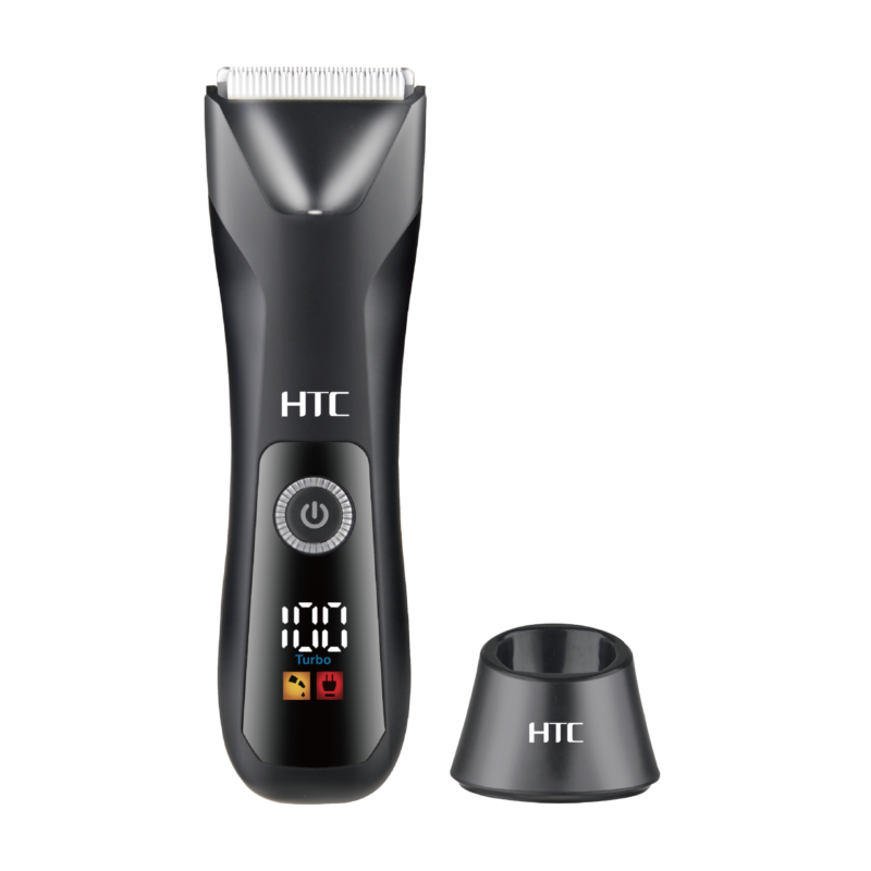 afeitadora htc corporal inalambrica con cuchilla de ceramica, 2 velocidades ajustables, incluye peines, con base de carga tipo c y pantalla led. — vista 2