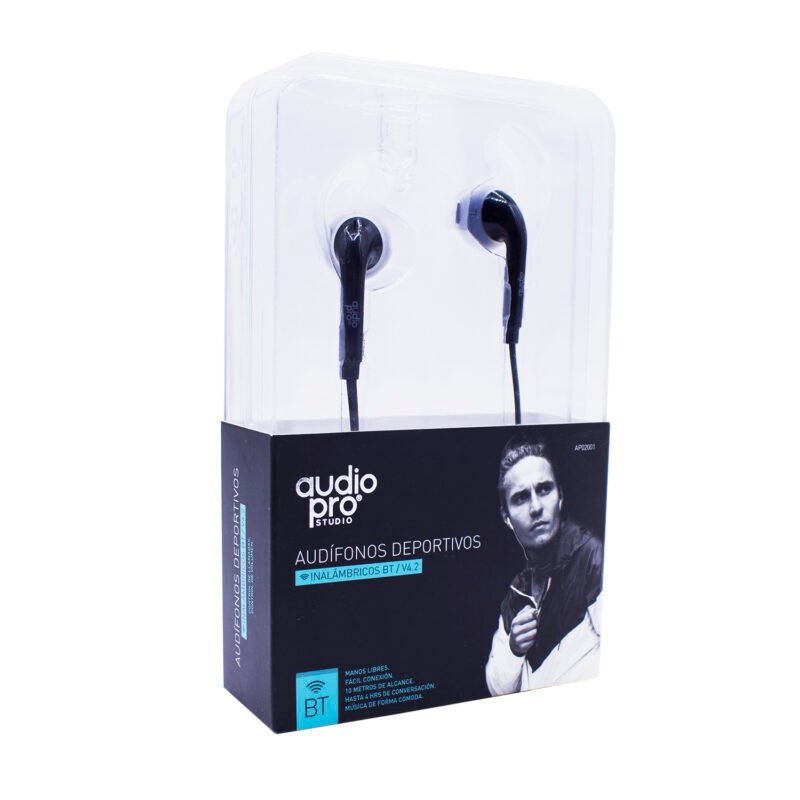 audifono audiopro in ear bt v4.2 deportivos, control de llamada y volumen. black — vista 4