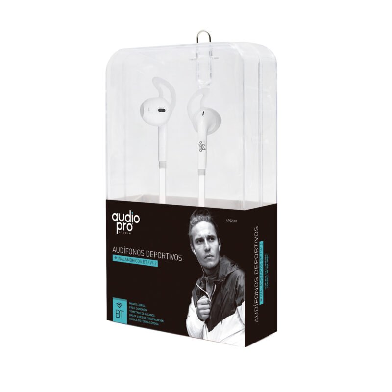audifono audiopro in ear bt v4.2 deportivos, control de llamada y volumen.white — vista 4