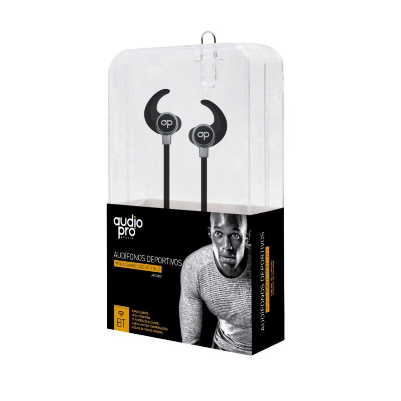 audifono audiopro in ear bt v4.2 deportivos, control de llamada y volumen. silver — vista 4