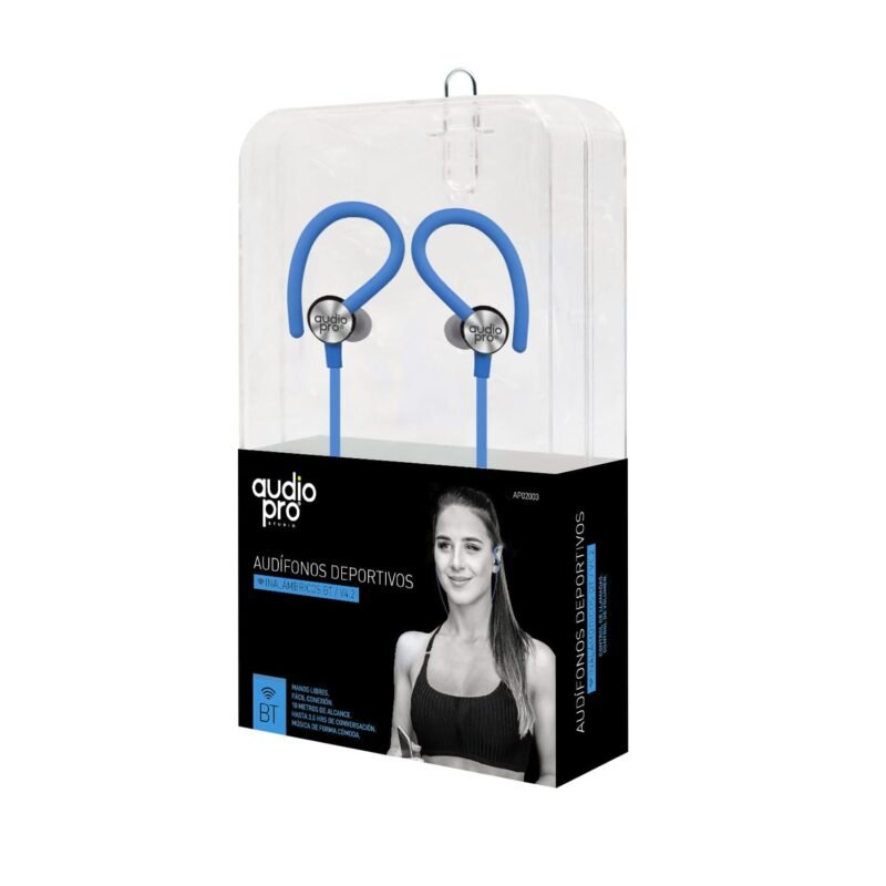 audifono audiopro in ear bt v4.2 deportivos, control de llamada y volumen. blue