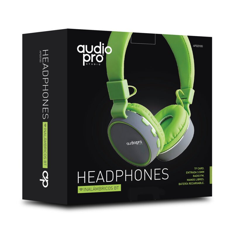 audifono audiopro headband bt mas cable usb y aux 3.5 con bt/fm/tf/aux. green — vista 4