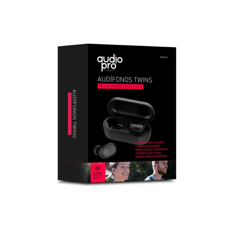audifono twins audiopro bt/v4.1.ultra ligero, black — vista 3
