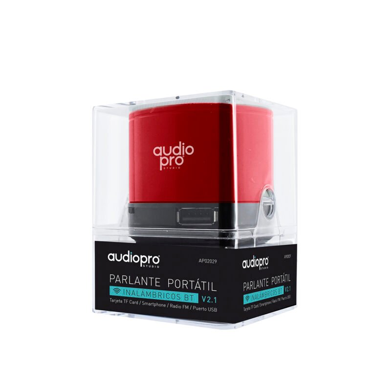 parlante audiopro mini portatil bt con entrada sd/usb/ radio fm. red