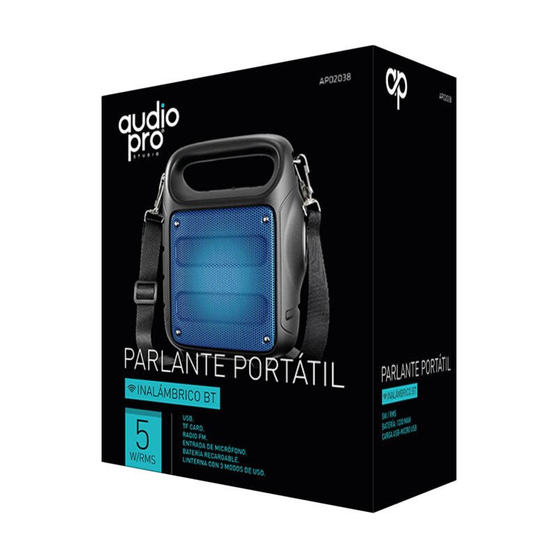 parlante audiopro portatil fm con linterna usb/sd/bateria recargable. blue — vista 2