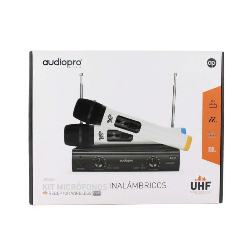 microfono audiopro inalambrico con sistema uhf, 2 1 receptor, 50m distancia eficiente, bateria seca aa 1.5. — vista 2