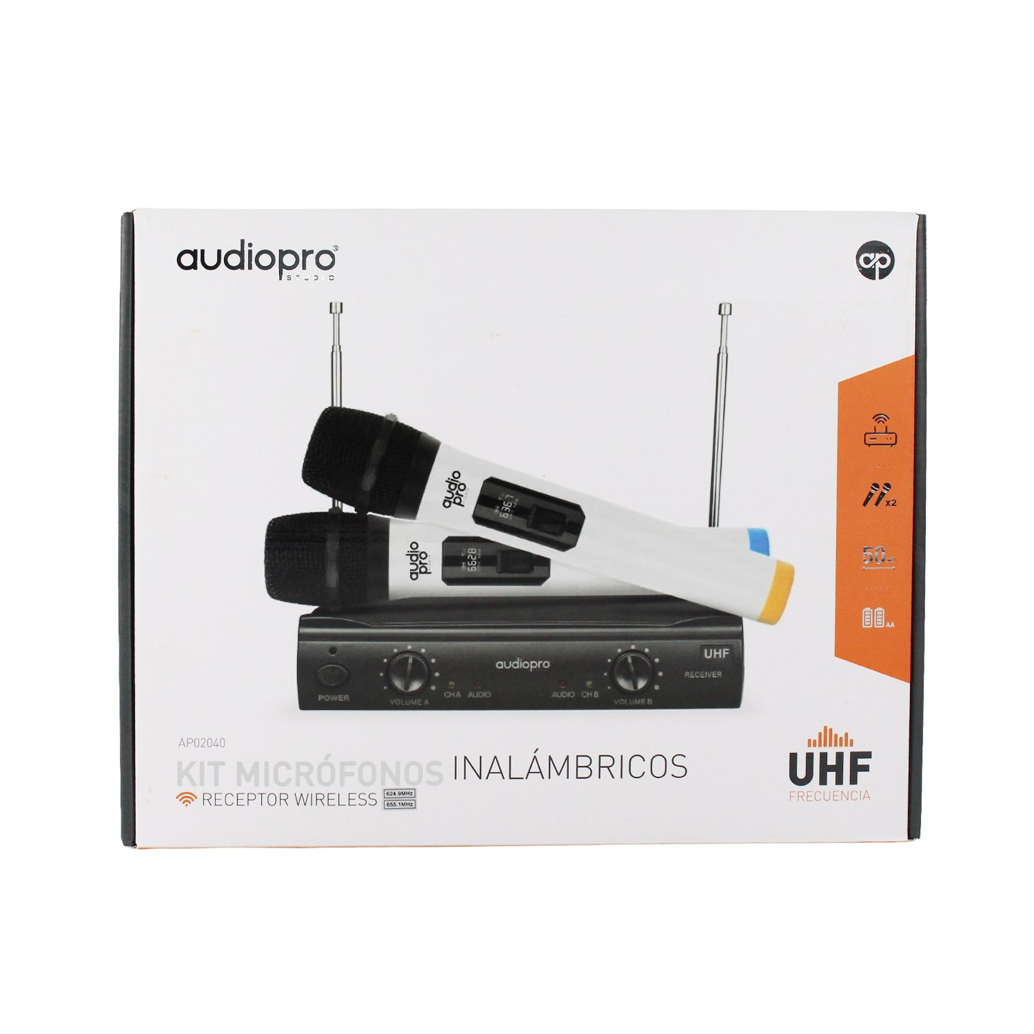 microfono audiopro inalambrico con sistema uhf, 2 1 receptor, 50m distancia eficiente, bateria seca aa 1.5. microfono audiopro inalambrico con sistema uhf, 2 1 receptor, 50m distancia eficiente, bateria seca aa 1.5.