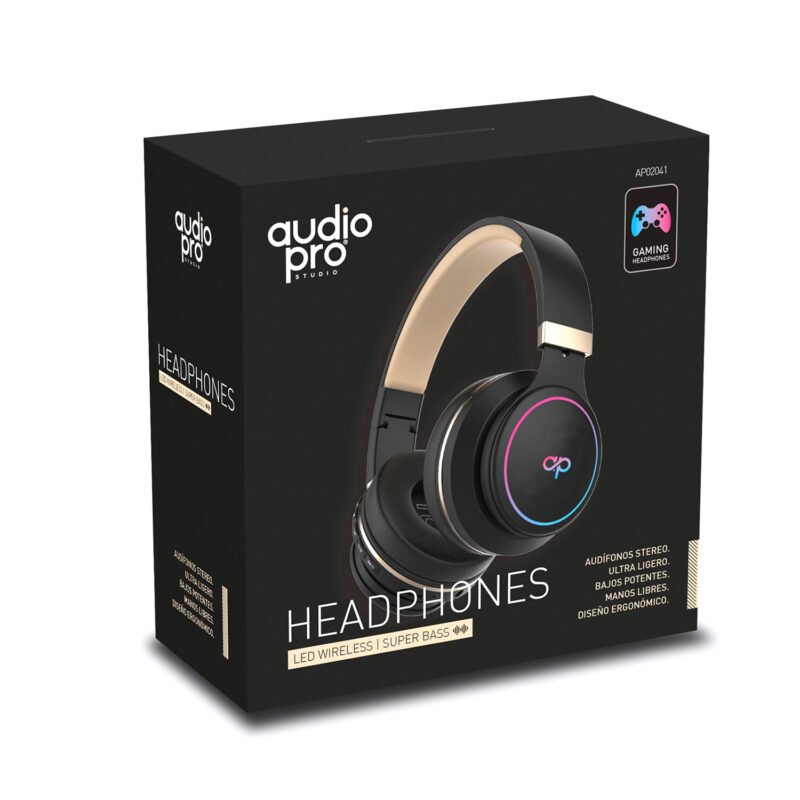 audifono headband con bt/fm/tf/aux black red — vista 2
