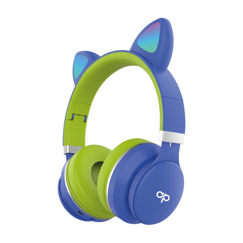 audifono audiopro headband orejas de gato bt con luz led ultra ligeros, blue