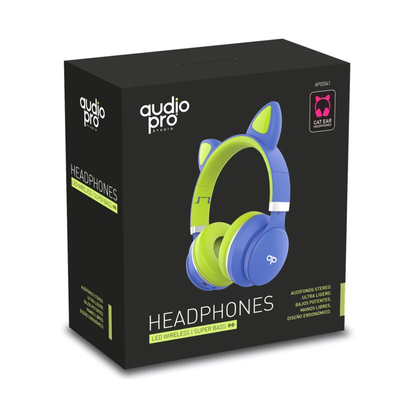 audifono audiopro headband orejas de gato bt con luz led ultra ligeros, blue — vista 2