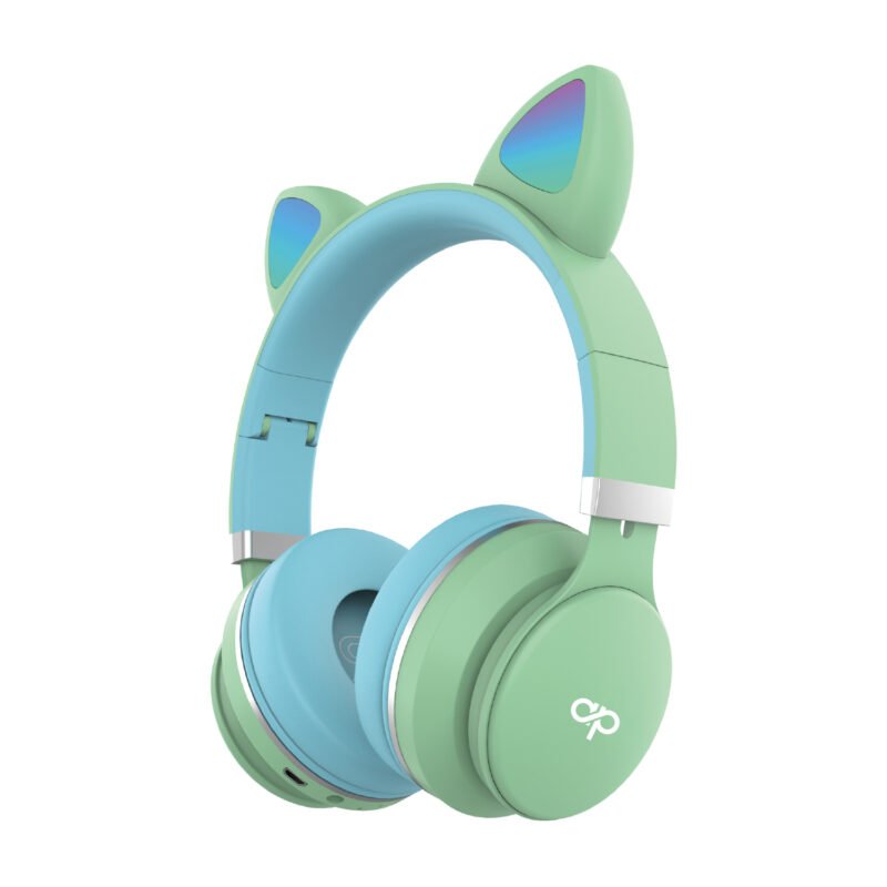 audifono audiopro headband orejas de gato bt con luz led ultra ligeros, green