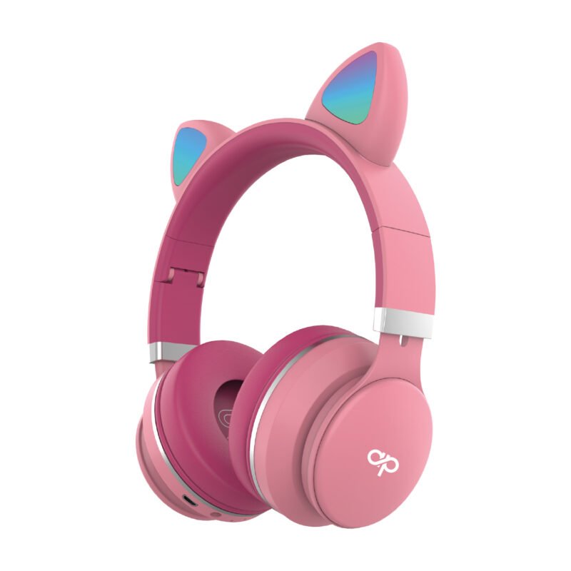 audifono headband orejas de gato bt con luz led pink