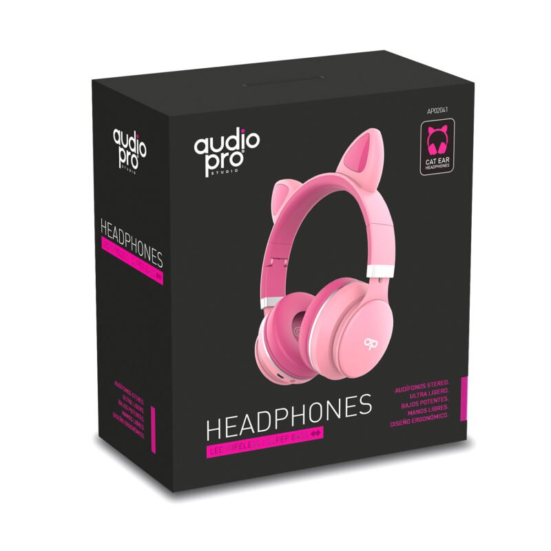 audifono headband orejas de gato bt con luz led pink — vista 2