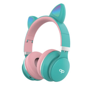 audifono headband orejas de gato bt con luz led turquesa