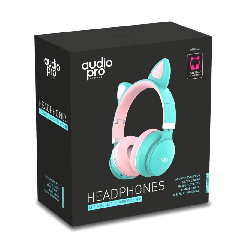 audifono headband orejas de gato bt con luz led turquesa — vista 2