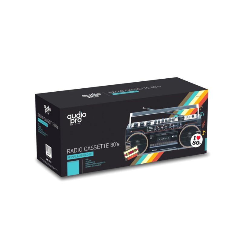 radio audiopro retro con cassette bt/usb/sd, 2 altavoces integrados x bass. — vista 3