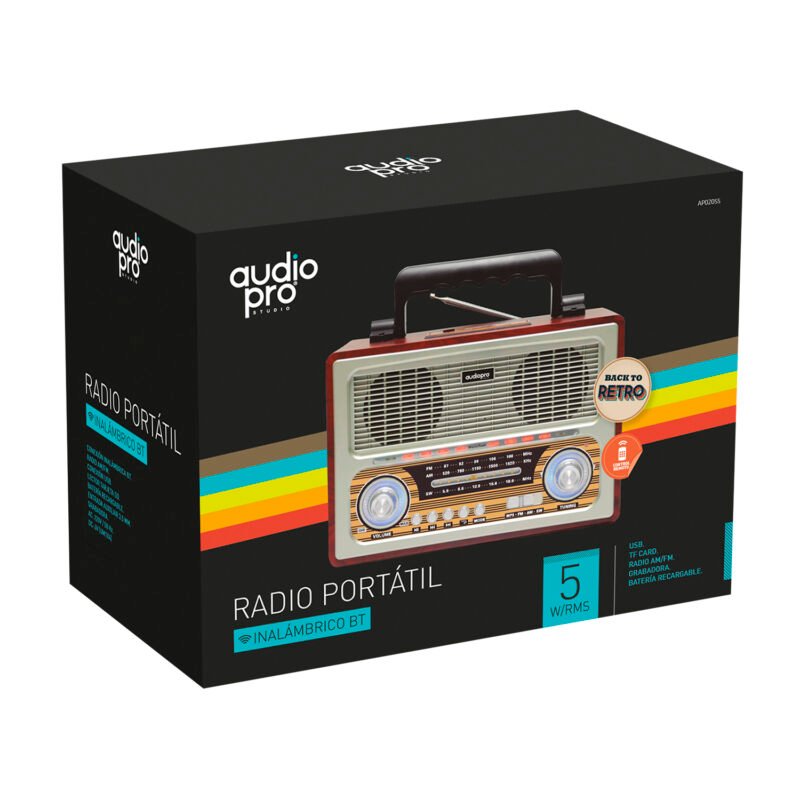 radio audiopro retro portatil bt/ fm/usb/sd/entrada aux 3.5/ recargable. — vista 3