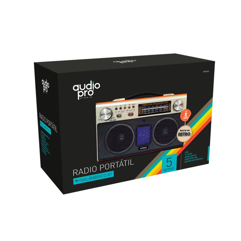 radio audiopro retro portatil bt/ fm/usb/sd/entrada aux 3.5/ recargable. — vista 3