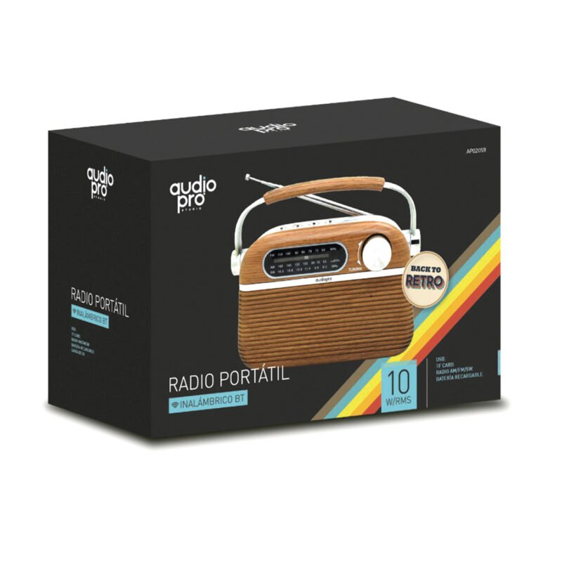 radio audiopro retro portatil. bt/ fm/usb/sd/recargable. — vista 4