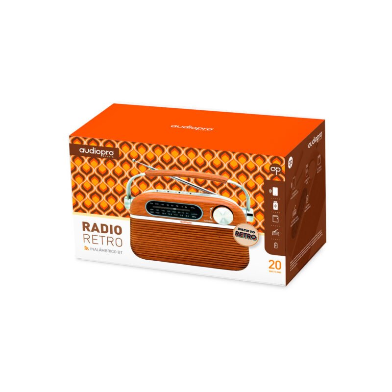 radio audiopro retro portatil. bt/ fm/usb/sd/recargable.