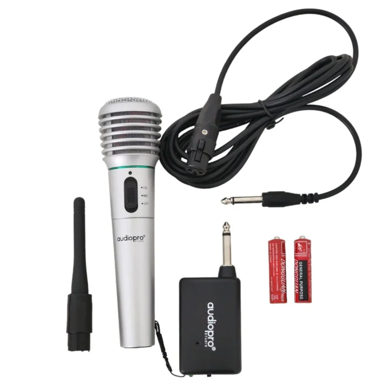 microfono audiopro inalambrico para karaoke, incluye pila aa, distancia efectiva 15 30 mts