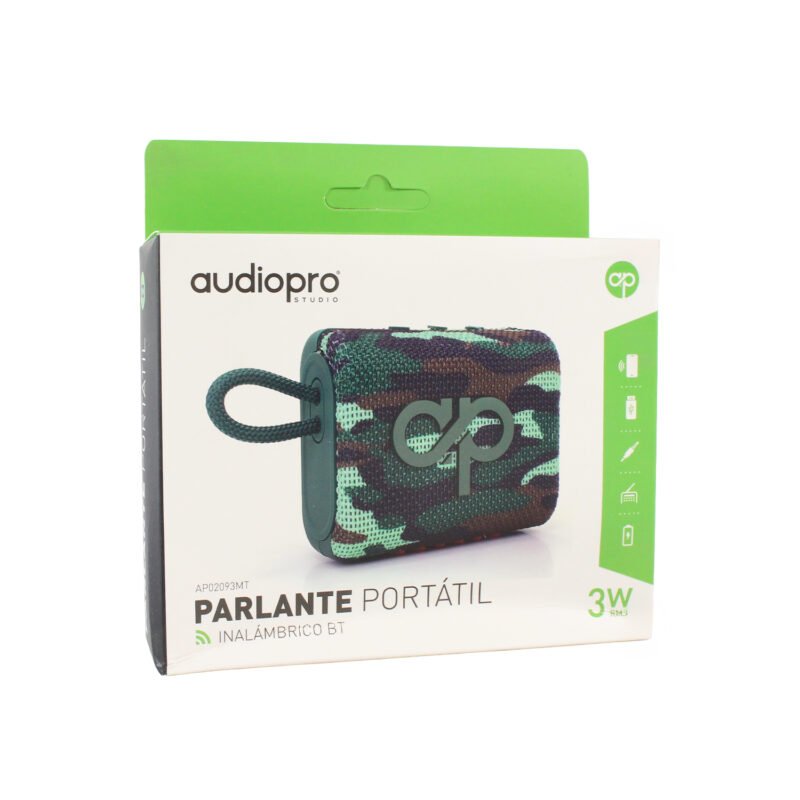 parlante audiopro portatil inalambrico 10w bt/sd/radio usb, alcance 15mts mimetizado — vista 2