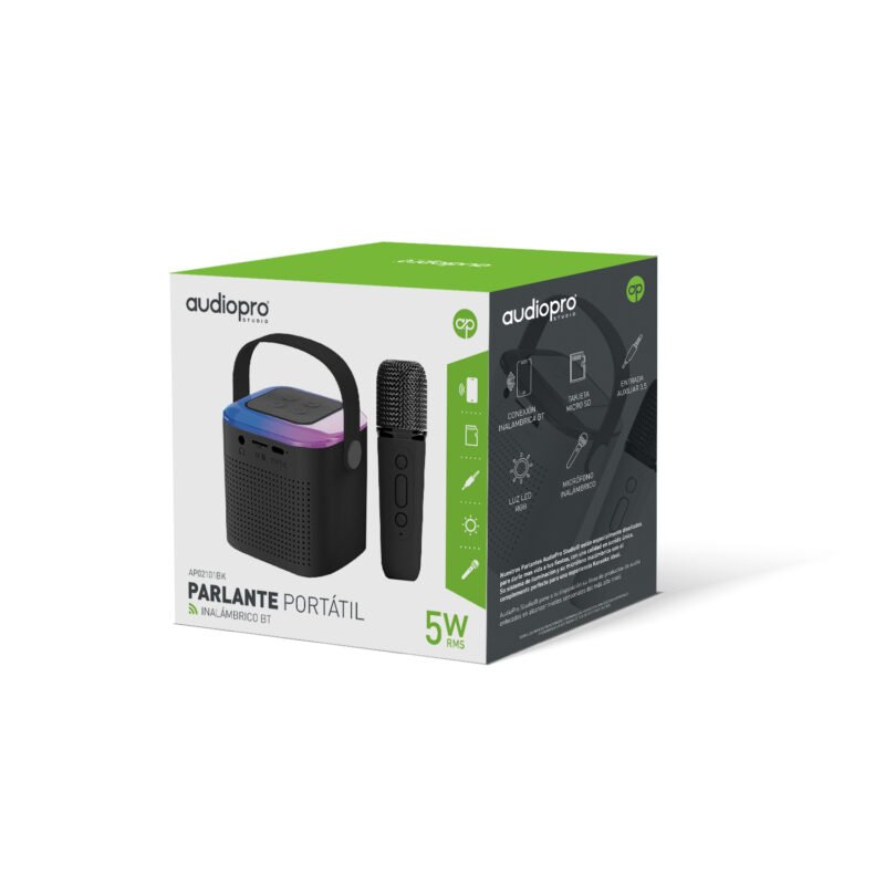 parlante audiopro inalambrico bt/puerto usb/sd 5w con microfono inalambrico karaoke black — vista 2