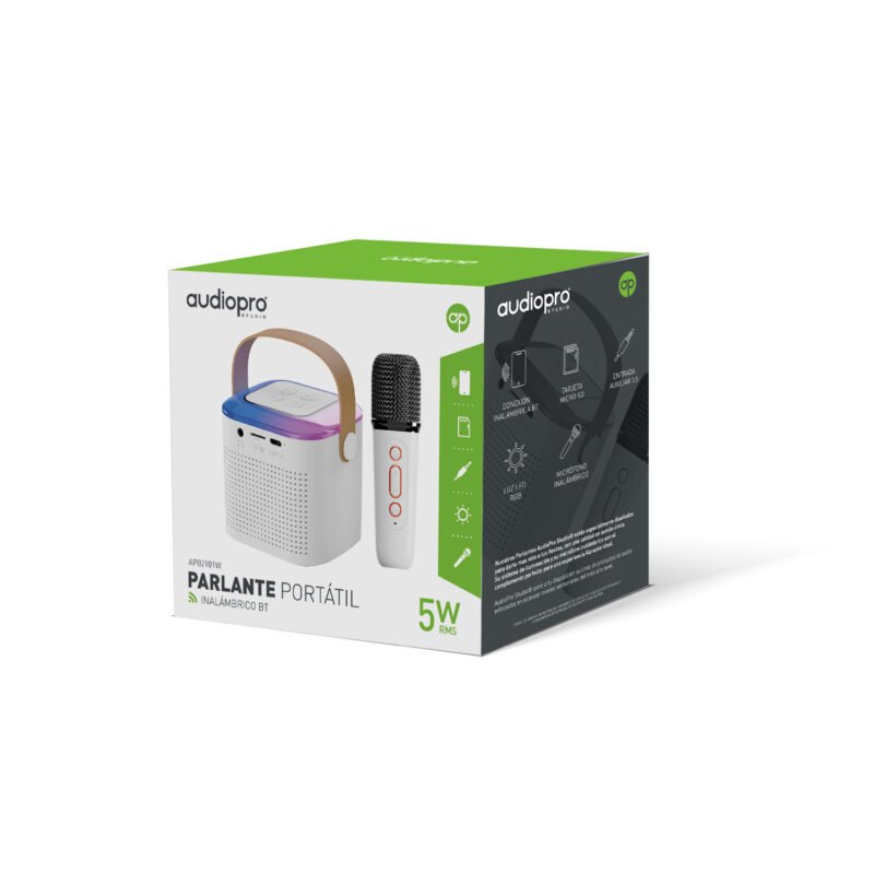 parlante audiopro inalambrico bt/puerto usb/sd 5w con microfono inalambrico karaoke white — vista 2