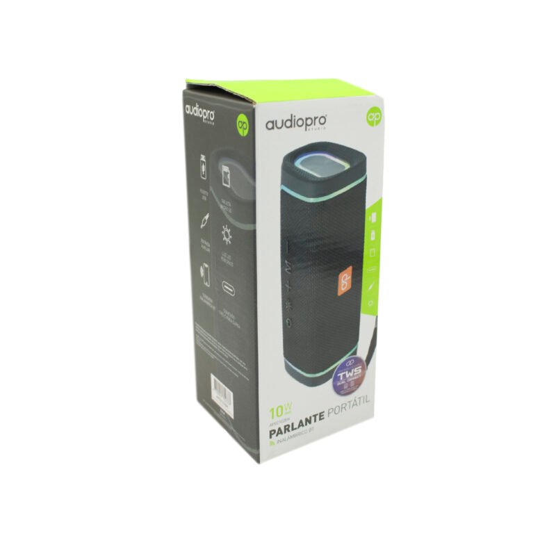 parlante audiopro led portatil inalambrico 10w bt/fm/line in/manos libres cable tipo c twins black — vista 2