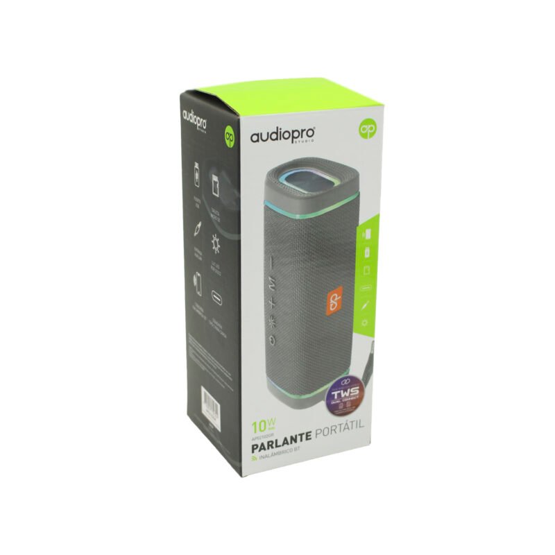 parlante audiopro led portatil inalambrico 10w bt/fm/line in/manos libres cable tipo c twins grey — vista 2
