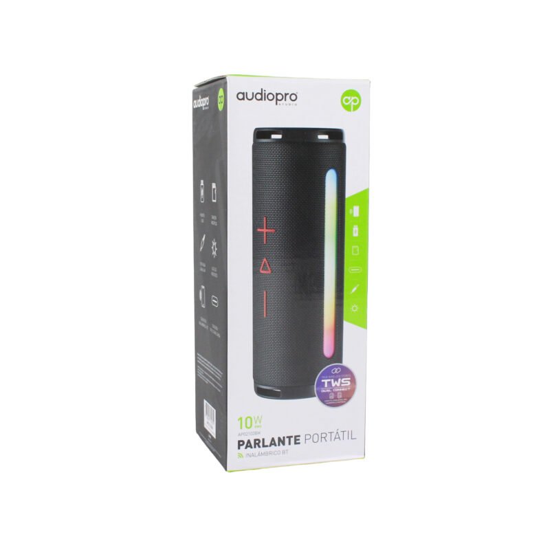 parlante audiopro led portatil inalambrico 10w bt/fm/line in/manos libres cable tipo c twins black