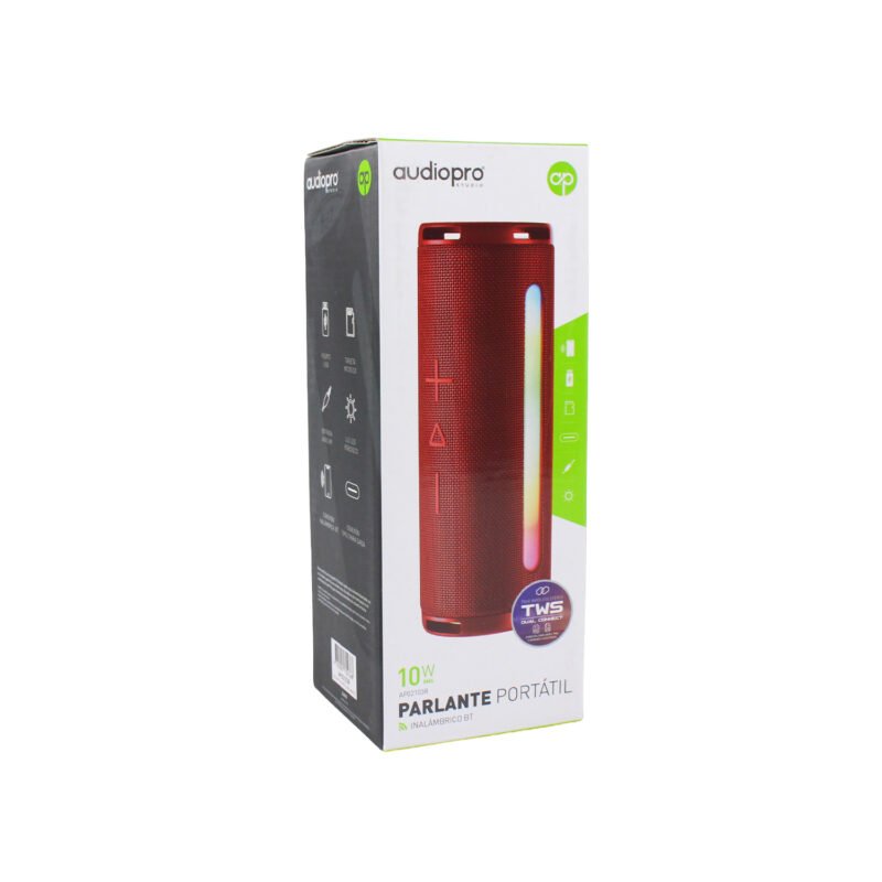 parlante audiopro led portatil inalambrico 10w bt/fm/line in/manos libres cable tipo c twins red — vista 6