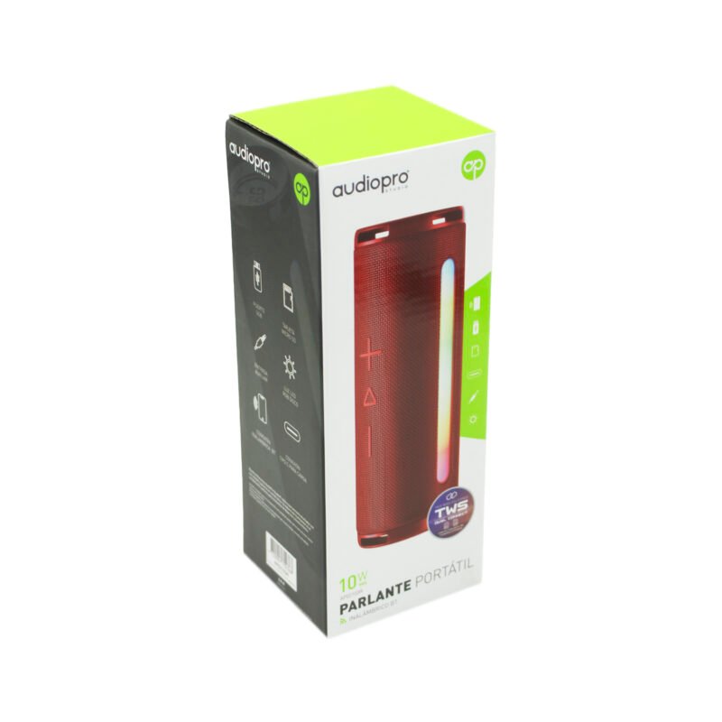 parlante audiopro led portatil inalambrico 10w bt/fm/line in/manos libres cable tipo c twins red — vista 2