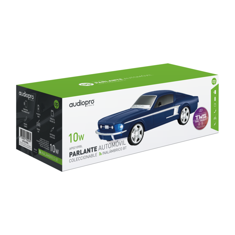 parlante audiopro auto mustang 1967 con entrada bt/micro sd/usb/fm/pantalla led/funcion twins mismo modelo. blue — vista 5