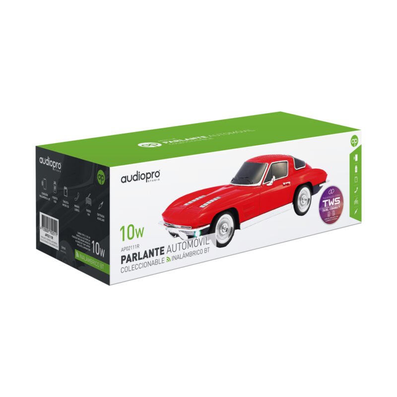 parlante audiopro tipo corvetter 1963 portatil con iluminacion/entrada bt/sd/usb/fm/funcion twins mismo modelo. red — vista 3