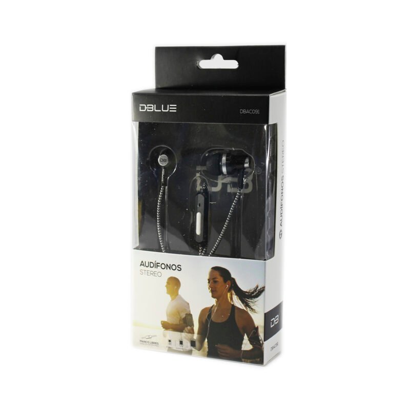 audifono dblue ultraligero cable textil con manos libres/sonido directo. black — vista 3