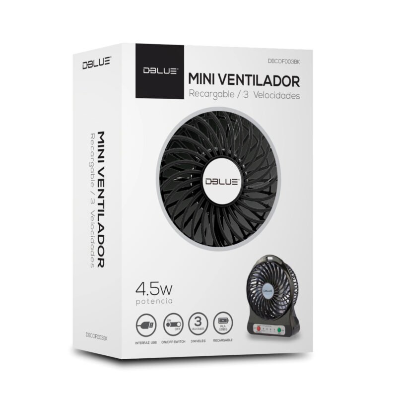 ventilador dblue mini portatil con bateria recargable black — vista 2